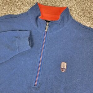 Straight Down Mens XL Solid Blue Stretch Knit Quarter Zip Long Sleeve